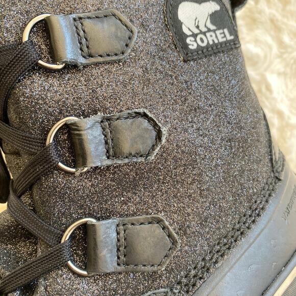 Sorel Women's Black Glitter Tivoli Winter Boots Size 7 Waterproof Lace Up Fur - Picture 4 of 13